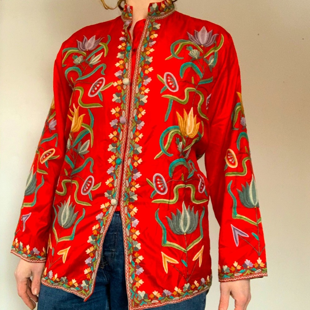 Nusantara Hand-Embroidered Kashmir Silk Jacket – Unique Bohemian Style